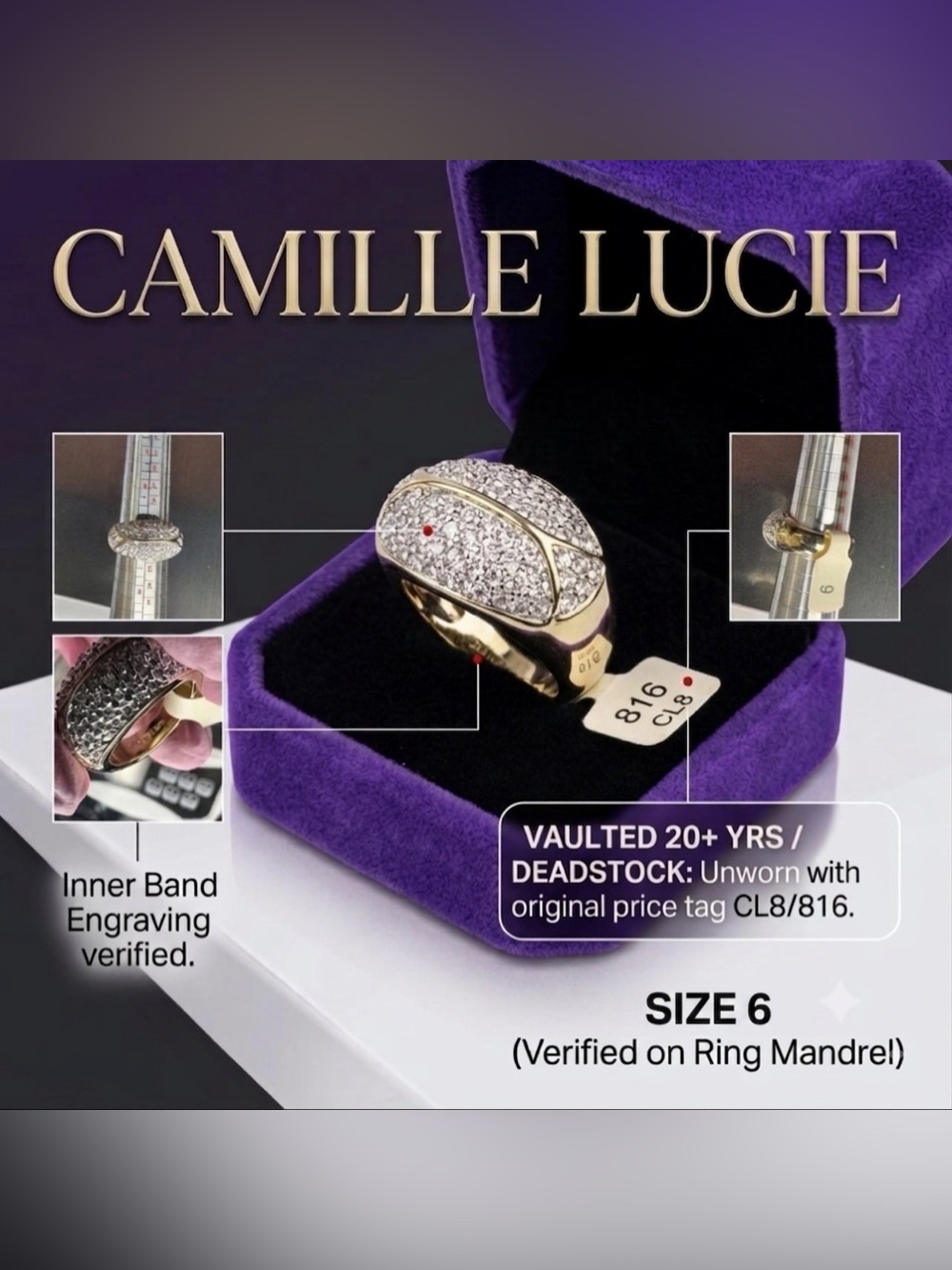 Camille Lucie Gold and crystal Pavé Dome Ring - Size 6